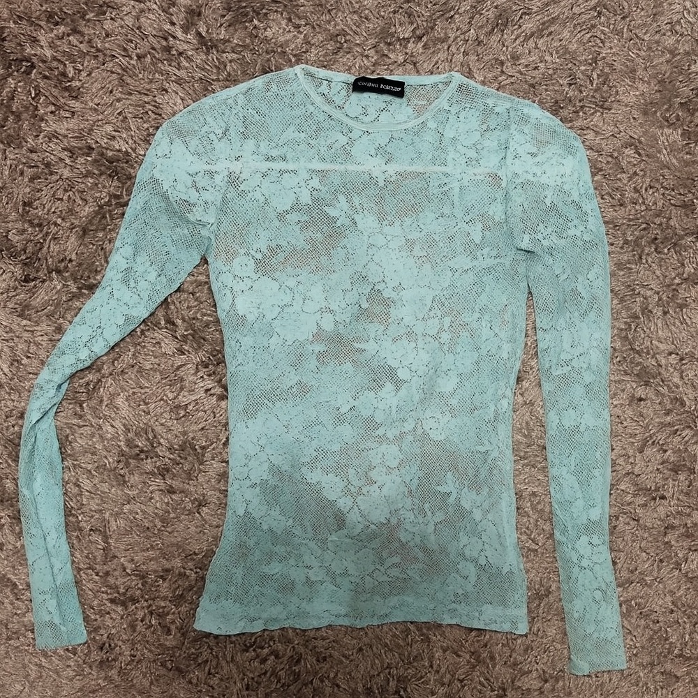Vintage Heart Moon Star Floral Aqua Lace